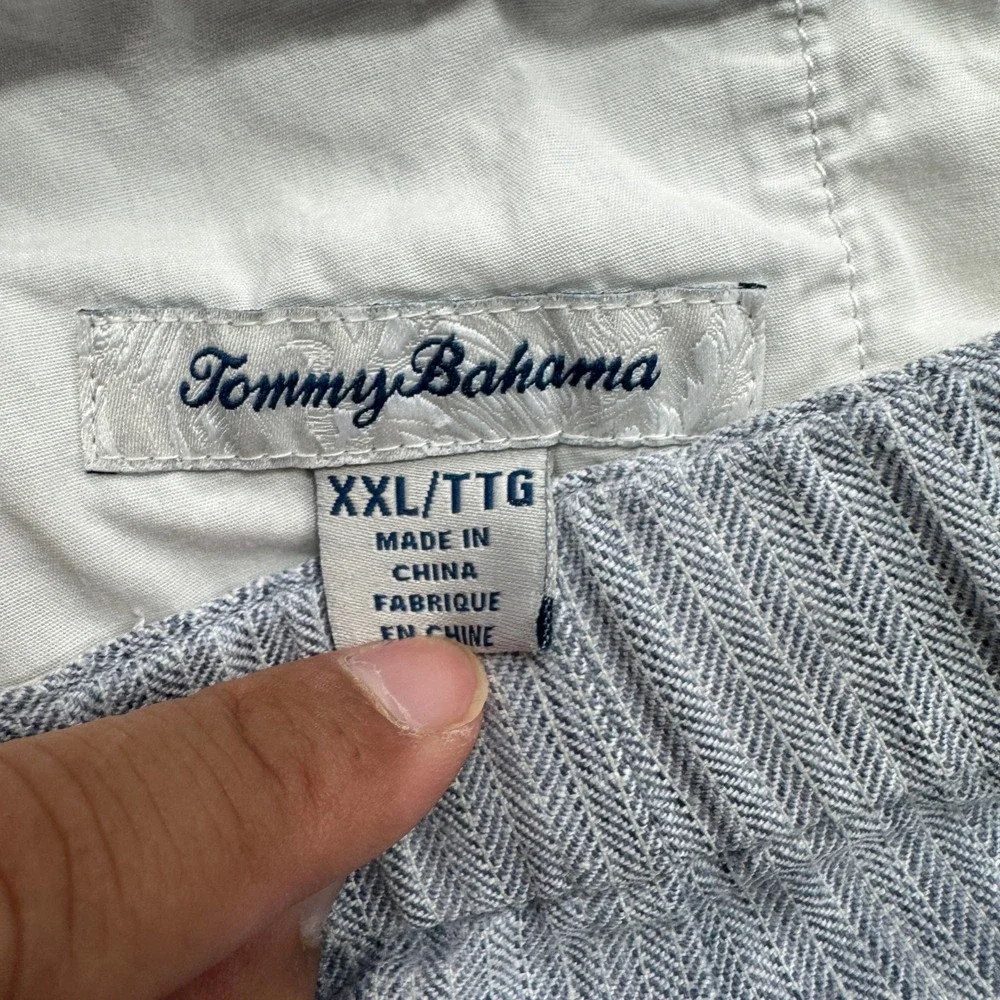 Tommy Bahama Linen Blend Shorts Mens XXL Blue Herringbone Stripe Casual Beach